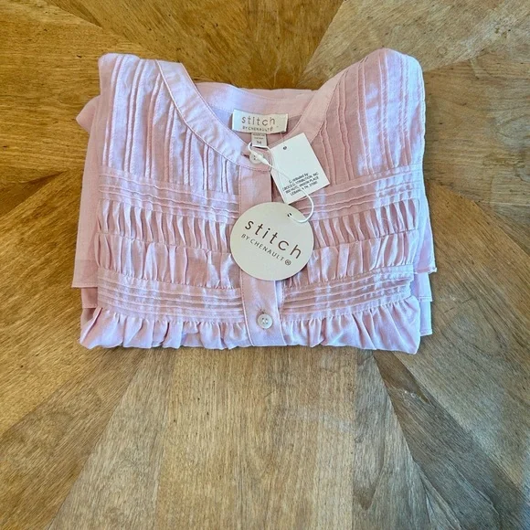 NWT Chenault Blouse. Feminine Boho Barbie pink peasant top with pintucks. Size M - Picture 10 of 13